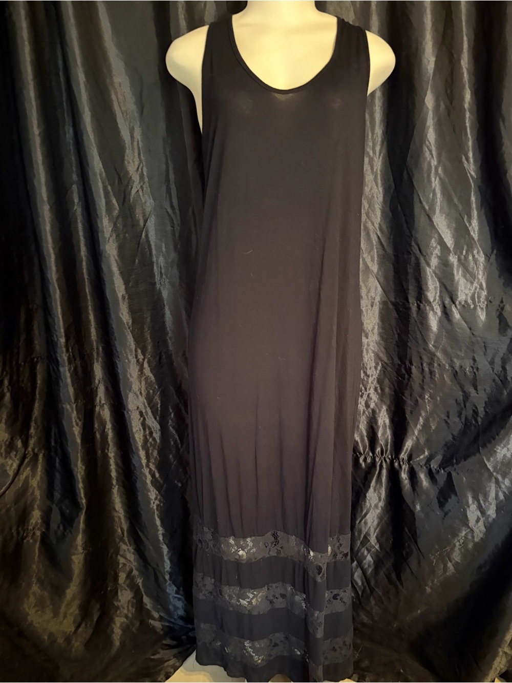 NY Collection Black Sleeveless Maxi Dress with Lace Hem Accents